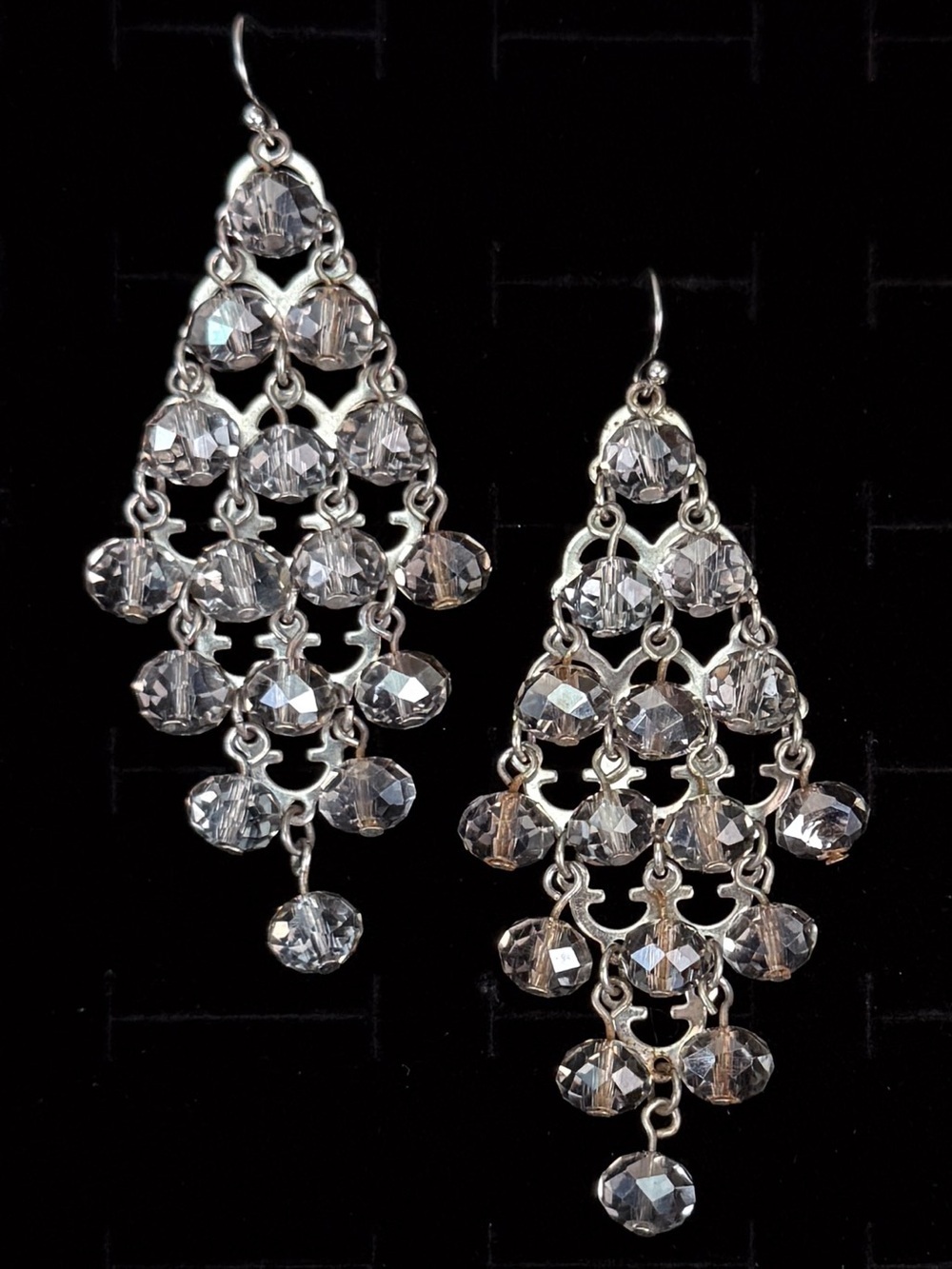 Aged Silvertone beaded accent Chandelier Pierced Earrings